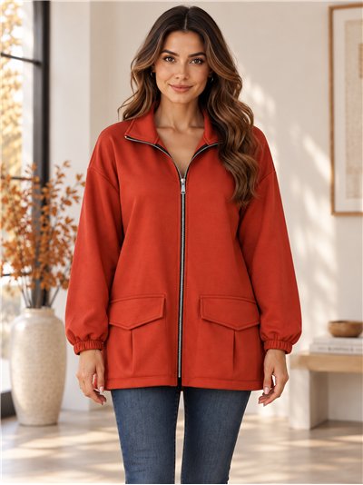 Chaqueta cremallera y bolsillos talla grande