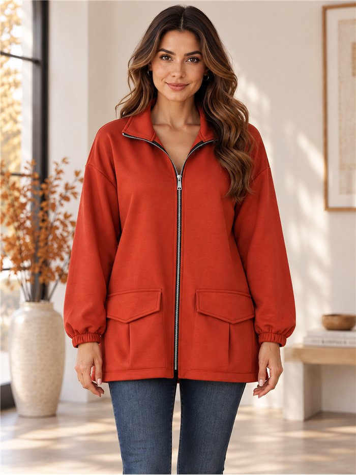 Chaqueta cremallera y bolsillos talla grande