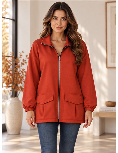 Chaqueta cremallera y bolsillos talla grande