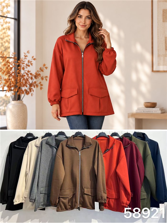 Chaqueta cremallera y bolsillos talla grande