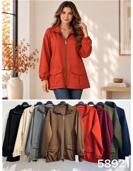 Chaqueta cremallera y bolsillos talla grande