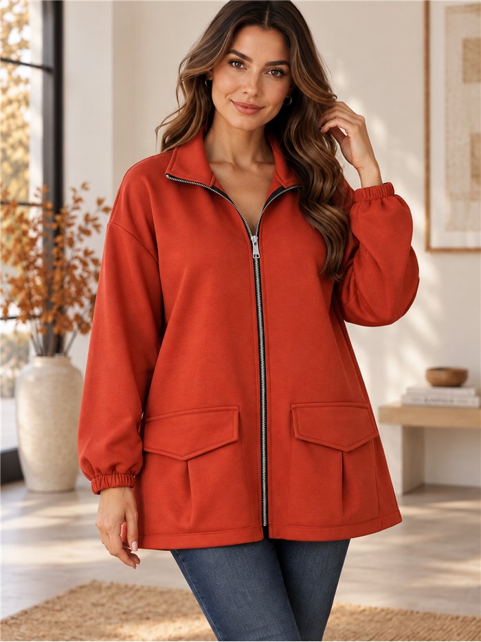 Chaqueta cremallera y bolsillos talla grande