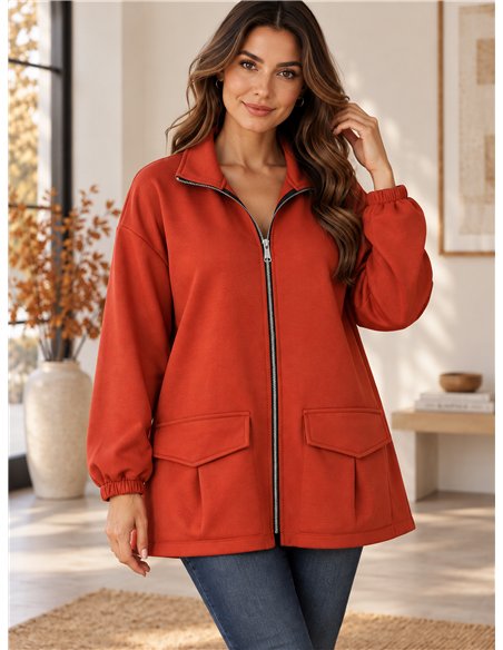 Chaqueta cremallera y bolsillos talla grande