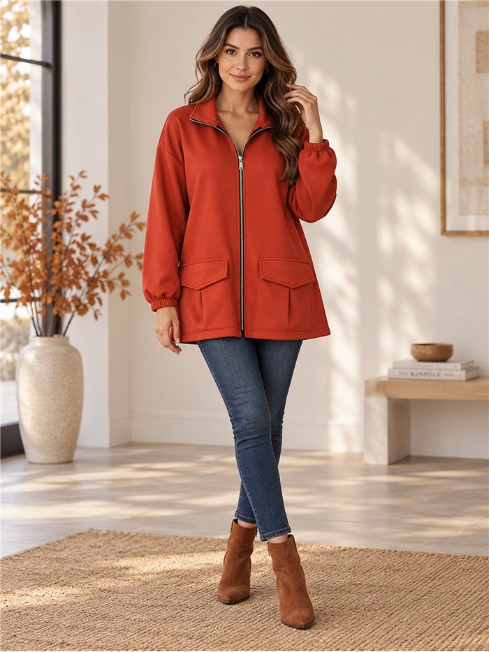 Chaqueta cremallera y bolsillos talla grande