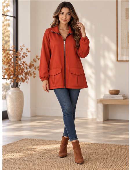 Chaqueta cremallera y bolsillos talla grande