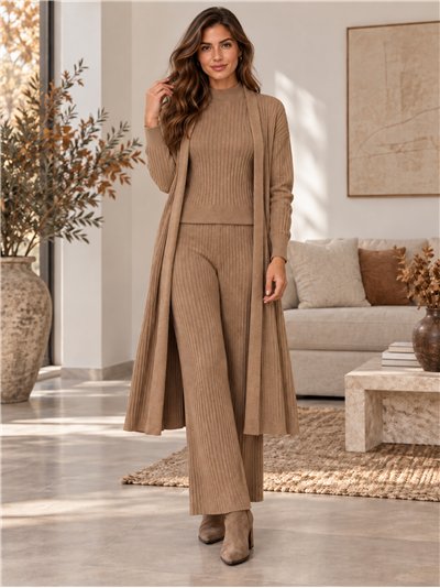 Geripptes Cardigan-Set bestehend aus Oberteil und Hose