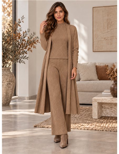 Geripptes Cardigan-Set bestehend aus Oberteil und Hose