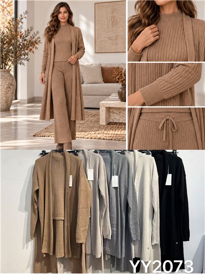Geripptes Cardigan-Set bestehend aus Oberteil und Hose 2