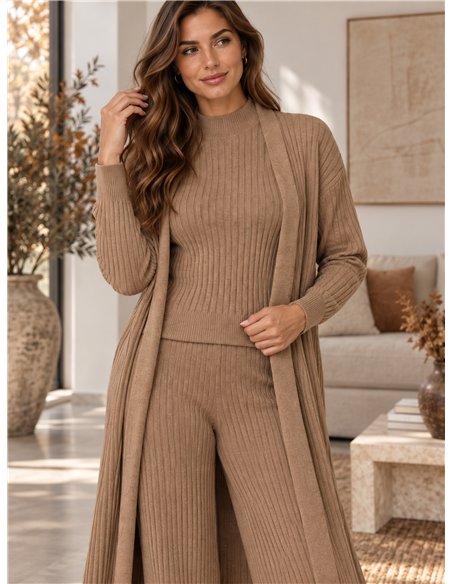 Geripptes Cardigan-Set bestehend aus Oberteil und Hose