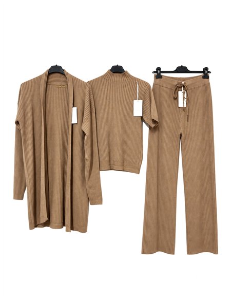 Geripptes Cardigan-Set bestehend aus Oberteil und Hose