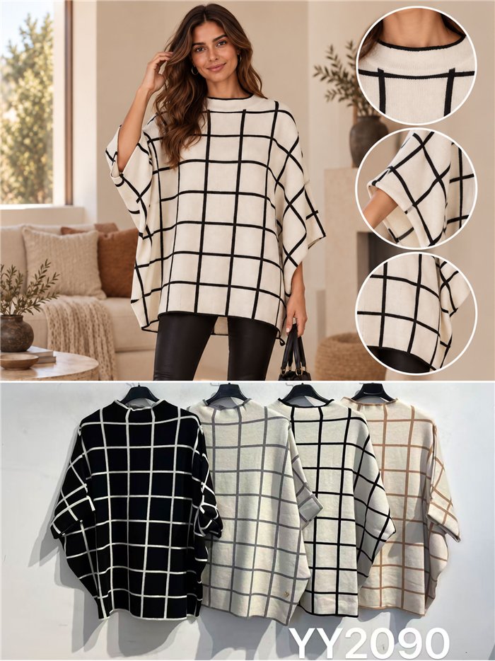 pull à carreaux oversize