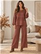 Panel-seam knit sweater and wide-leg trousers