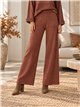 Panel-seam knit sweater and wide-leg trousers