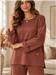 Panel-seam knit sweater and wide-leg trousers