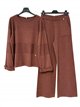 Panel-seam knit sweater and wide-leg trousers