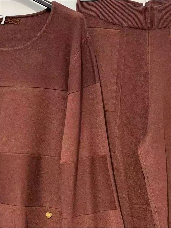 Panel-seam knit sweater and wide-leg trousers