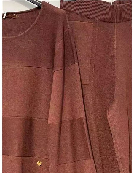 Panel-seam knit sweater and wide-leg trousers