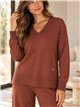Conjunto jersey cuello pico y pantalón wide leg