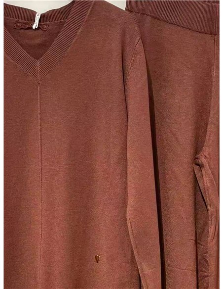 Conjunto jersey cuello pico y pantalón wide leg