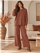 Front-pocket knit sweater and wide-leg trousers set
