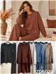 Front-pocket knit sweater and wide-leg trousers set