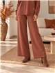 Front-pocket knit sweater and wide-leg trousers set