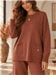 Front-pocket knit sweater and wide-leg trousers set