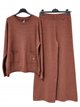 Front-pocket knit sweater and wide-leg trousers set