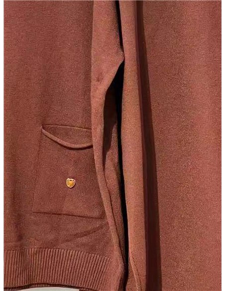 Front-pocket knit sweater and wide-leg trousers set