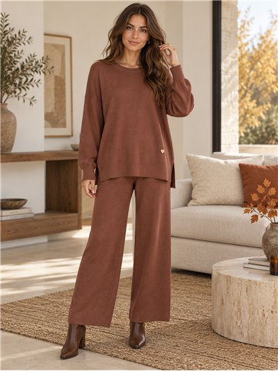 Ensemble pull oversize avec fentes latérales et pantalon à jambes larges