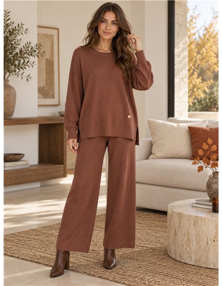 Ensemble pull oversize avec fentes latérales et pantalon à jambes larges