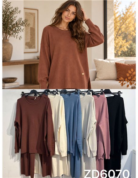 Ensemble pull oversize avec fentes latérales et pantalon à jambes larges