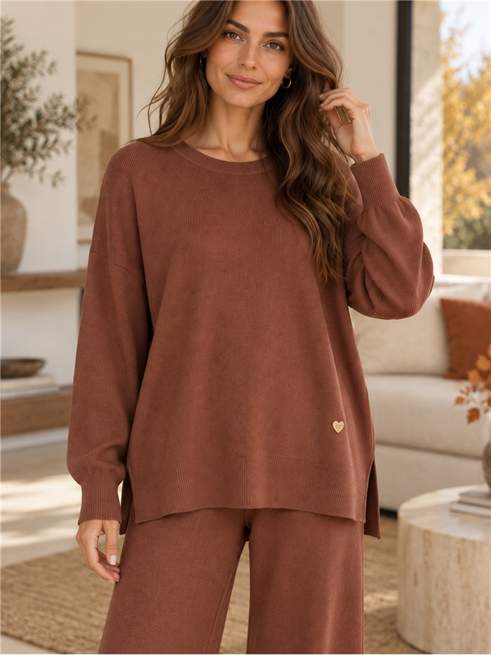 Ensemble pull oversize avec fentes latérales et pantalon à jambes larges