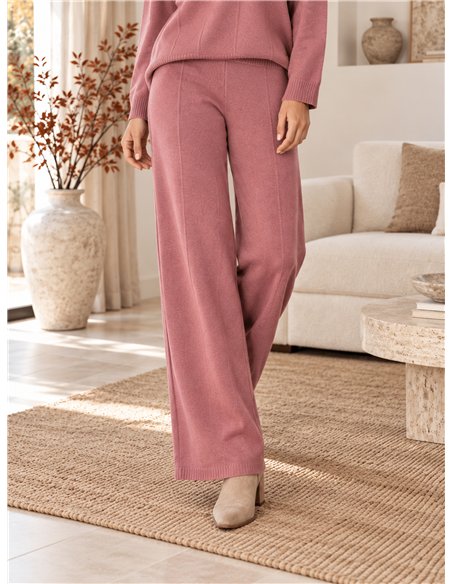 Conjunto jersey cuello polo y pantalón wide leg