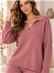 Conjunto jersey cuello polo y pantalón wide leg