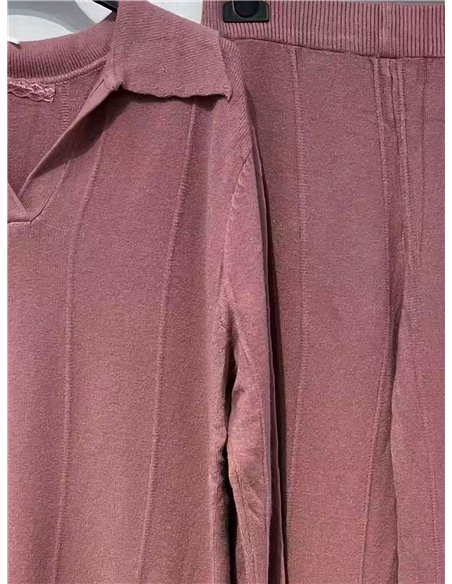 Conjunto jersey cuello polo y pantalón wide leg