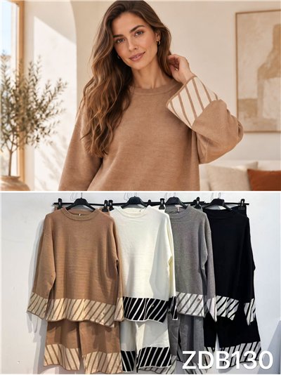 Ensemble maillot à rayures diagonales et pantalon large 2
