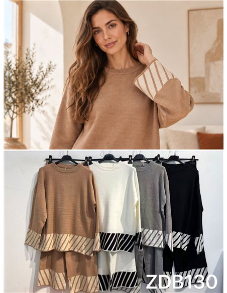 Ensemble maillot à rayures diagonales et pantalon large