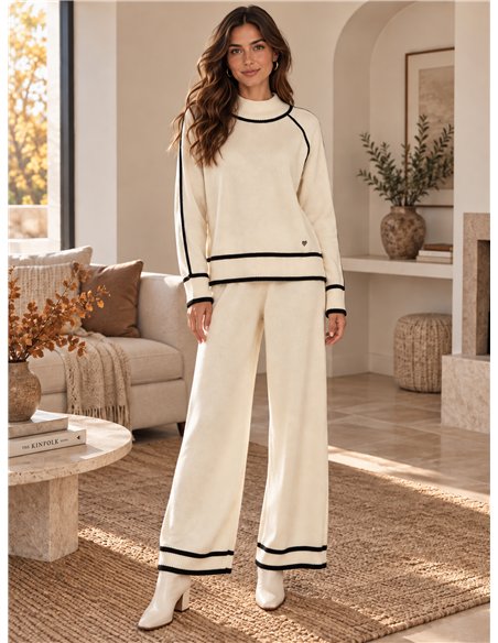 Conjunto jersey ribetes en contraste y pantalón wide leg