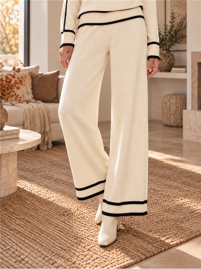 Conjunto jersey ribetes en contraste y pantalón wide leg