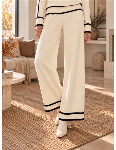 Conjunto jersey ribetes en contraste y pantalón wide leg