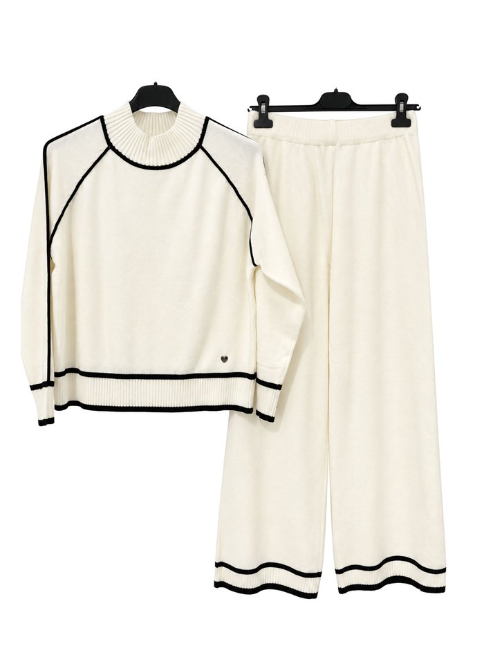 Conjunto jersey ribetes en contraste y pantalón wide leg