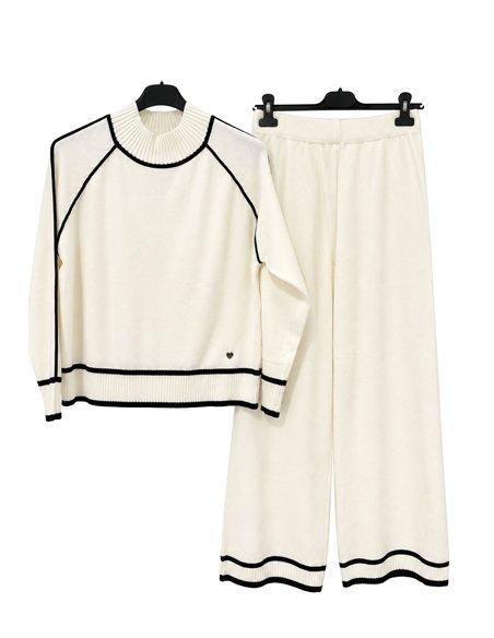 Conjunto jersey ribetes en contraste y pantalón wide leg
