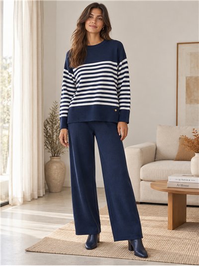 Conjunto jersey rayas horizontales y pantalón wide leg