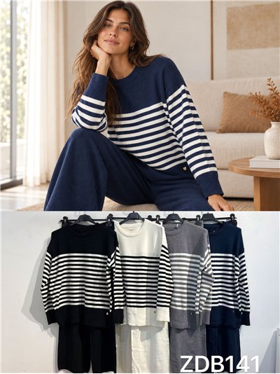 Conjunto jersey rayas horizontales y pantalón wide leg 2