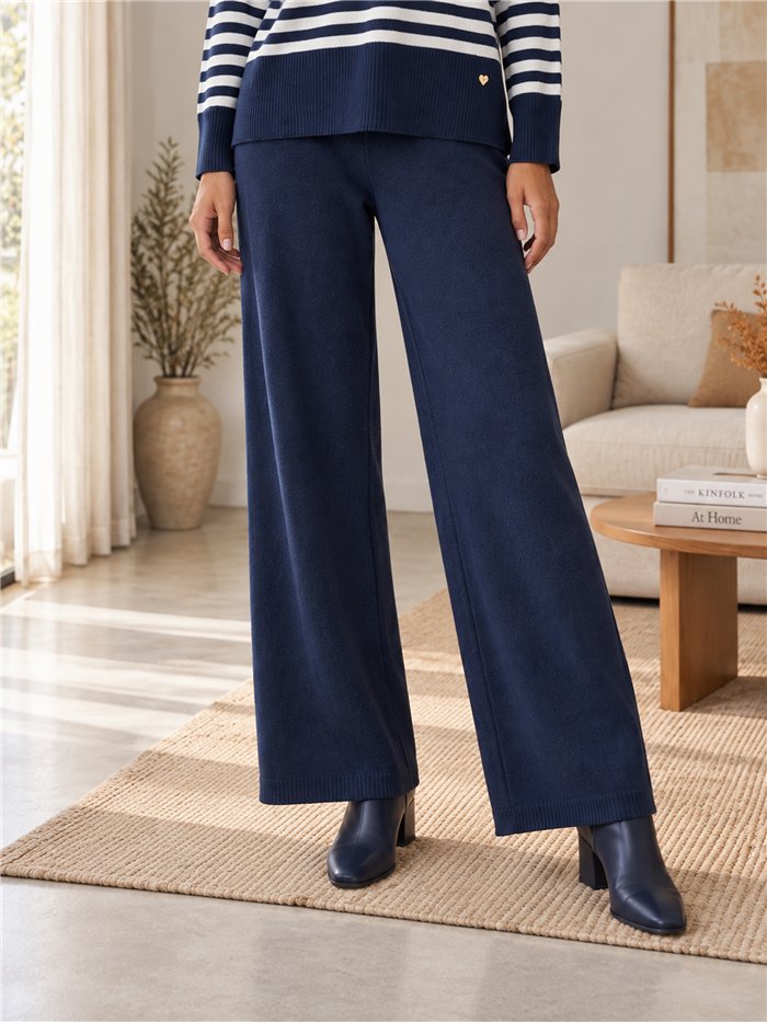 Conjunto jersey rayas horizontales y pantalón wide leg