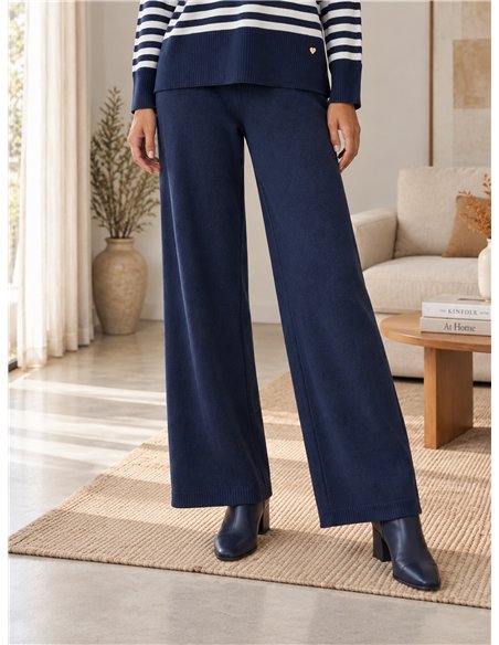 Conjunto jersey rayas horizontales y pantalón wide leg