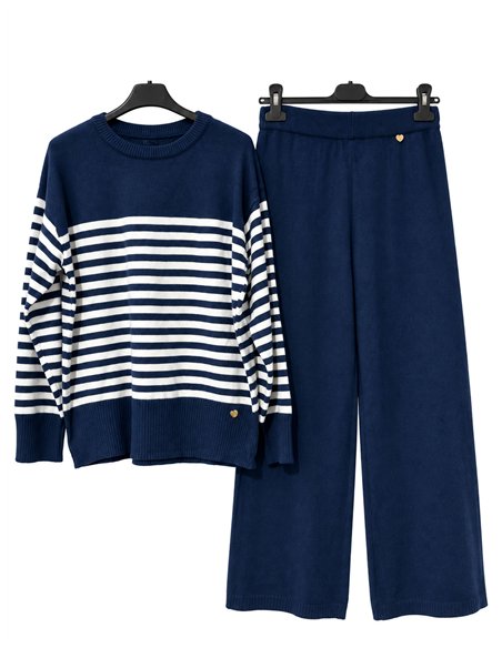 Conjunto jersey rayas horizontales y pantalón wide leg