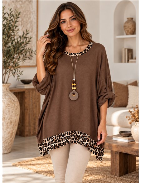 Pull grande taille à imprimé léopard