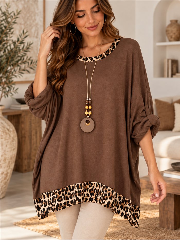 Pull grande taille à imprimé léopard